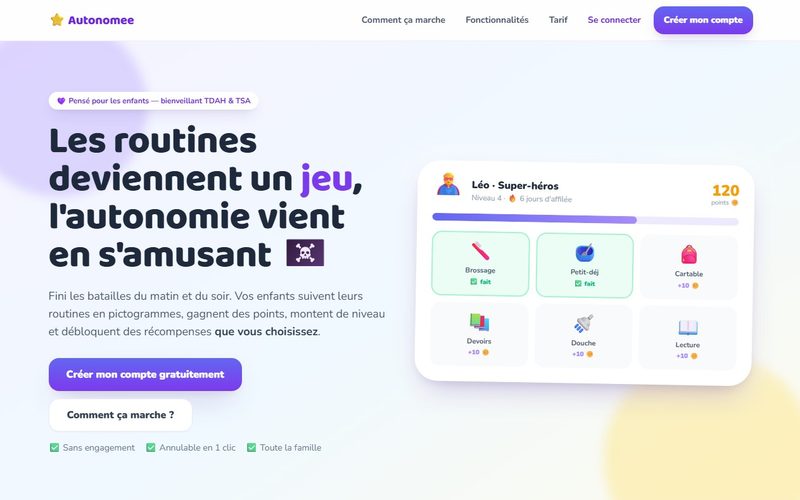 Aperçu de la page d'accueil de l'application Autonomee